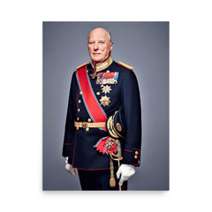 King Harald V of Norway poster on a plain backdrop in size 18"x24".