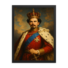 King Ludwig II framed print on a plain backdrop in size 18"x24".