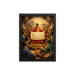 King Sejong unveiling Hangul to scholars framed print on a plain backdrop in size 12"x16".