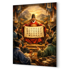 King Sejong unveiling Hangul to scholars metal print mockup