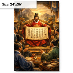 King Sejong unveiling Hangul to scholars metal print on a plain backdrop in size 24"x36".