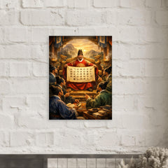 King Sejong unveiling Hangul to scholars metal print mockup