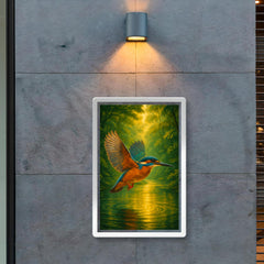 Kingfisher over luminous jungle river poster 2
