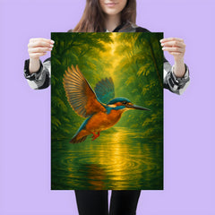 Kingfisher over luminous jungle river poster 3