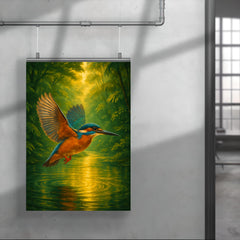 Kingfisher over luminous jungle river poster 4