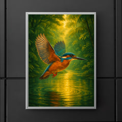 Kingfisher over luminous jungle river poster 5
