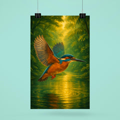 Kingfisher over luminous jungle river poster 6