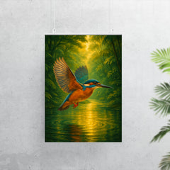Kingfisher over luminous jungle river poster 7