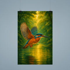 Kingfisher over luminous jungle river poster 9