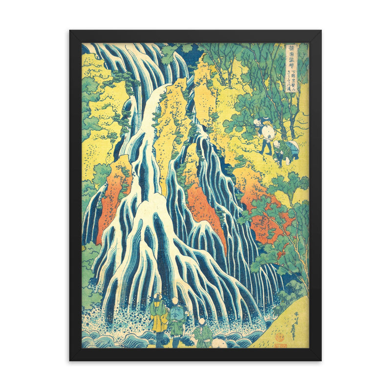Kirifuri Waterfall at Kurokami Mountain by Hokusai framed print on a plain backdrop in size 18