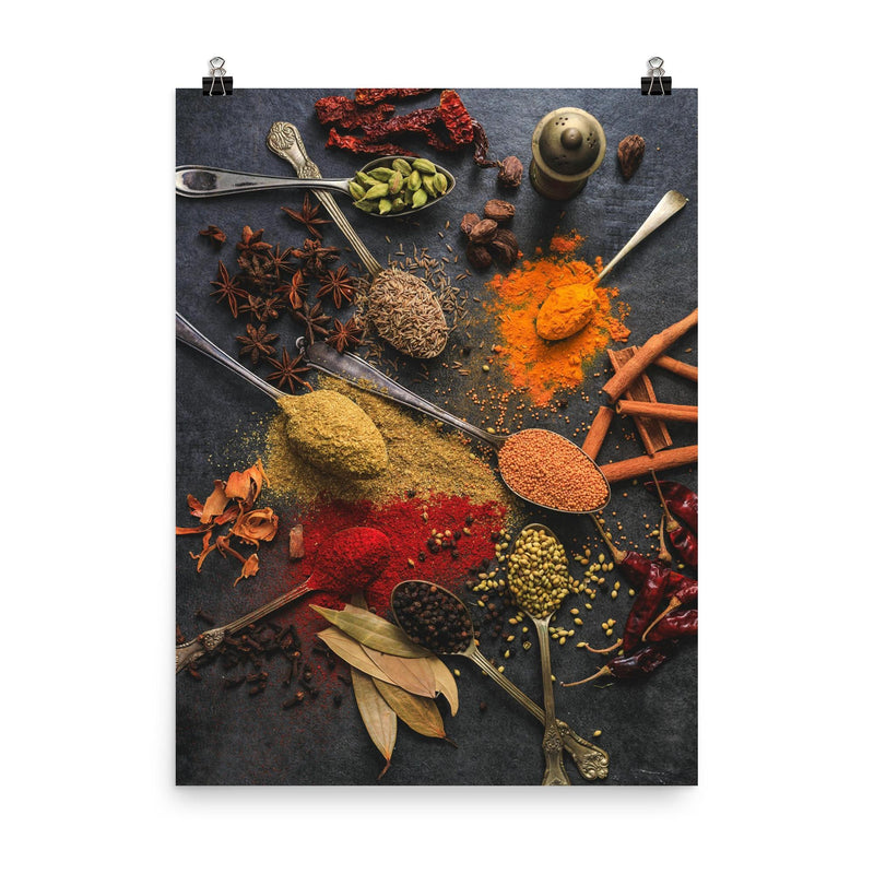 Kitchen spices poster on a plain backdrop in size 8
