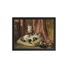 Kittens at Play by Henriette Ronner-Knip framed print on a plain backdrop in size 12"x16".