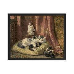 Kittens at Play by Henriette Ronner-Knip framed print on a plain backdrop in size 16"x20".
