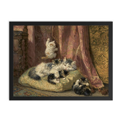Kittens at Play by Henriette Ronner-Knip framed print on a plain backdrop in size 18"x24".