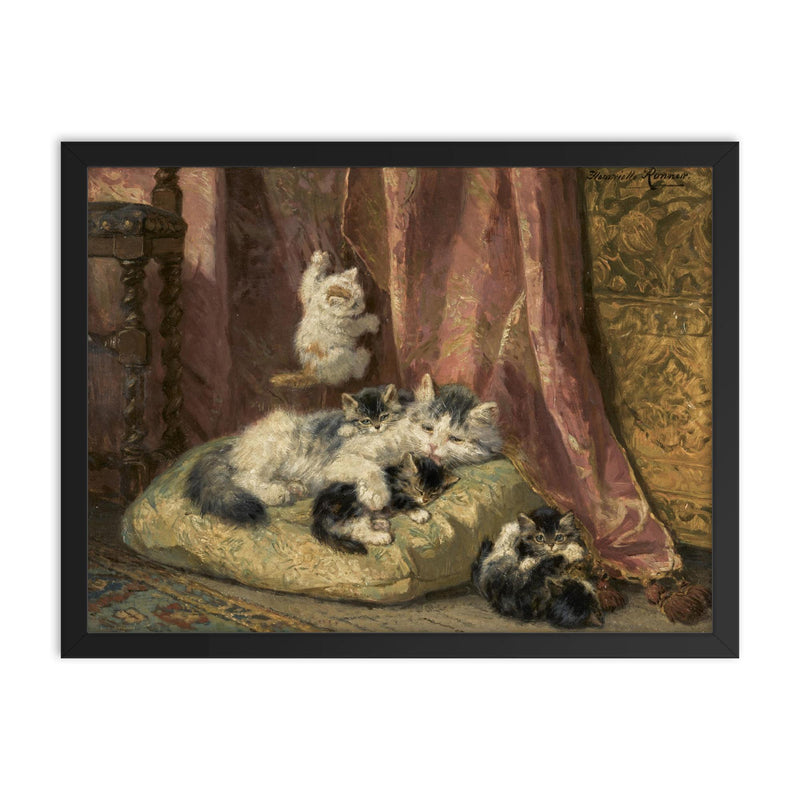 Kittens at Play by Henriette Ronner-Knip framed print on a plain backdrop in size 18