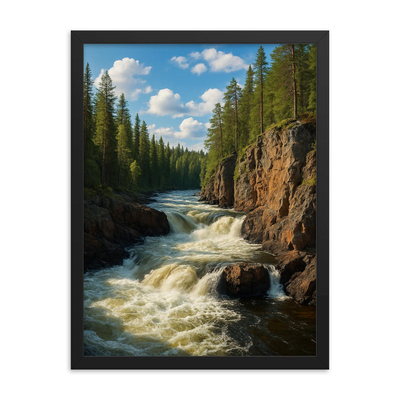 Kiutakongas Rapids Oulanka Finland framed print on a plain backdrop in size 18