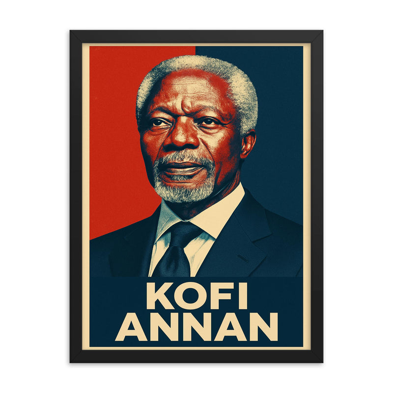 Kofi Annan framed print on a plain backdrop in size 18