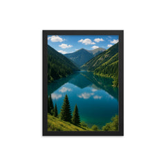 Kolsai Lakes National Park Kazakhstan framed print on a plain backdrop in size 12"x16".