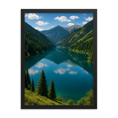Kolsai Lakes National Park Kazakhstan framed print on a plain backdrop in size 18"x24".