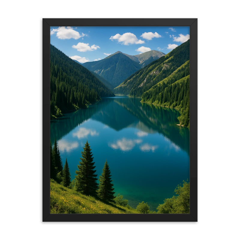 Kolsai Lakes National Park Kazakhstan framed print on a plain backdrop in size 18