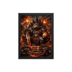 Komodo dragon warlord on volcanic throne framed print on a plain backdrop in size 12"x16".