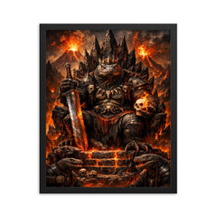 Komodo dragon warlord on volcanic throne framed print on a plain backdrop in size 16"x20".