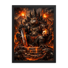 Komodo dragon warlord on volcanic throne framed print on a plain backdrop in size 18"x24".