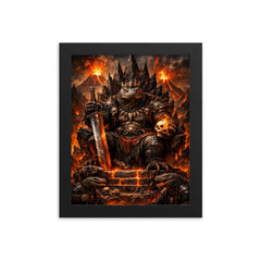 Komodo dragon warlord on volcanic throne framed print on a plain backdrop in size 8"x10".