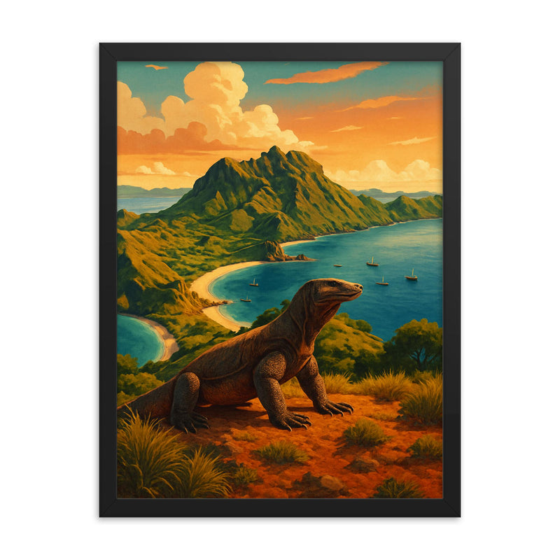 Komodo Island Indonesia framed print on a plain backdrop in size 18