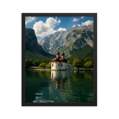 Konigssee and St Bartholoma Germany framed print on a plain backdrop in size 16"x20".