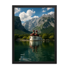 Konigssee and St Bartholoma Germany framed print on a plain backdrop in size 18"x24".