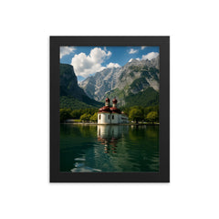 Konigssee and St Bartholoma Germany framed print on a plain backdrop in size 8"x10".