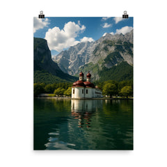 Konigssee and St Bartholoma Germany poster on a plain backdrop in size 8"x10".