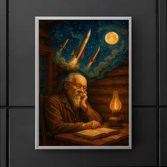Konstantin Tsiolkovsky dreaming rockets in log cabin poster 5