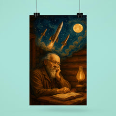 Konstantin Tsiolkovsky dreaming rockets in log cabin poster 6