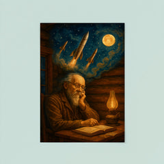 Konstantin Tsiolkovsky dreaming rockets in log cabin poster 8