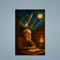 Konstantin Tsiolkovsky dreaming rockets in log cabin poster 9
