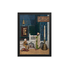 Koranic Instruction by Osman Hamdy Bey, 1890 framed print on a plain backdrop in size 12"x16".