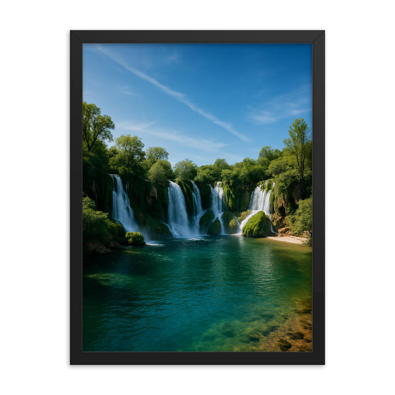 Kravica Waterfalls Bosnia and Herzegovina framed print on a plain backdrop in size 18