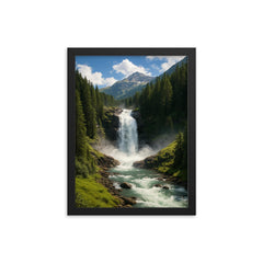 Krimml Waterfalls Austria framed print on a plain backdrop in size 12"x16".