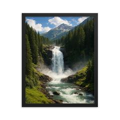 Krimml Waterfalls Austria framed print on a plain backdrop in size 16"x20".