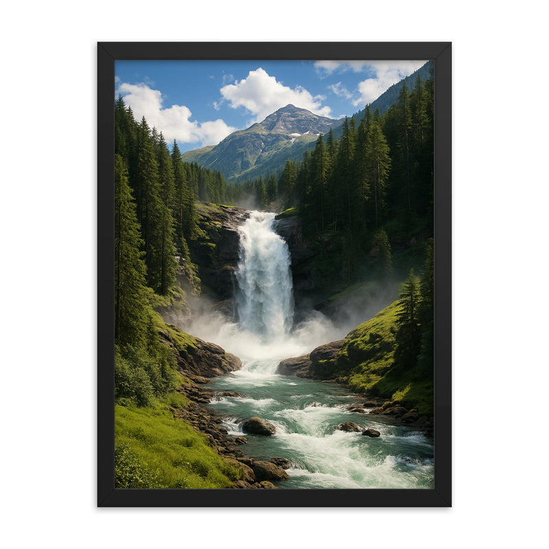Krimml Waterfalls Austria framed print on a plain backdrop in size 18