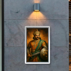 Krishnadevaraya in jeweled court and war steel poster 2