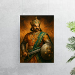 Krishnadevaraya in jeweled court and war steel poster 7