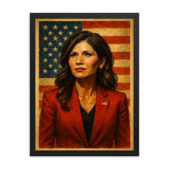 Kristi Noem framed print on a plain backdrop in size 18"x24".