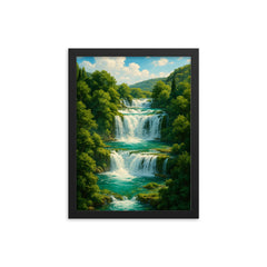 Krka Waterfalls Croatia framed print on a plain backdrop in size 12"x16".