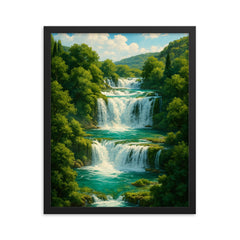 Krka Waterfalls Croatia framed print on a plain backdrop in size 16"x20".