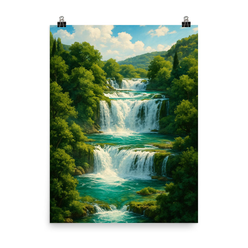 Krka Waterfalls Croatia poster on a plain backdrop in size 8
