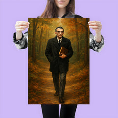 Kurt Gödel walking Princeton woods with notebook poster 3