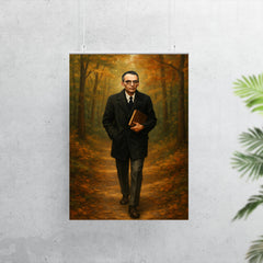 Kurt Gödel walking Princeton woods with notebook poster 7